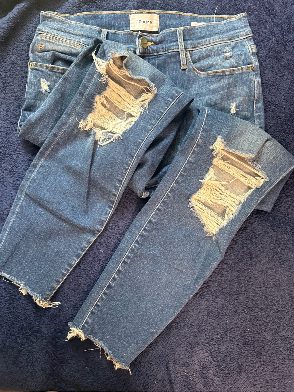 Frame Denim Le Skinny crop Distressed Blue Women's Jeans